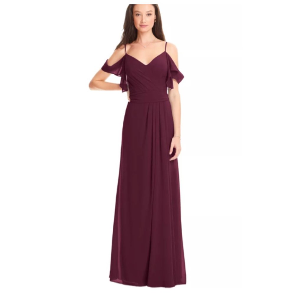 Bill Levkoff Chiffon Spaghetti Strap V Neck Gown
